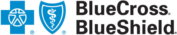 Logo of BlueCross BlueShield, featuring a blue cross and a blue shield with a medical caduceus symbol.